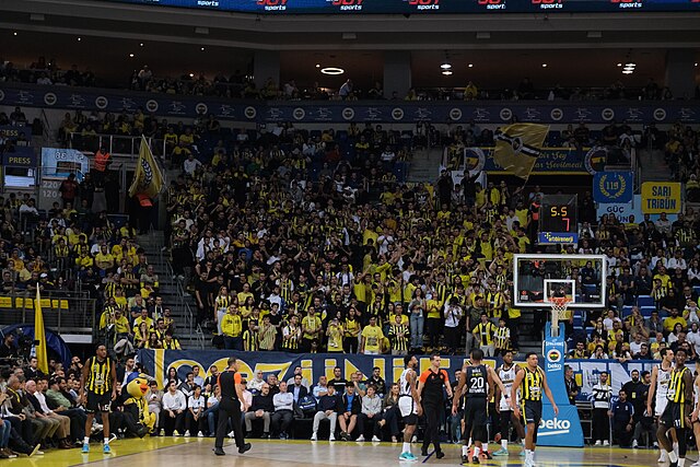 Fenerbahçe Ülker Sports Arena spectacular tifo display with massive player banners