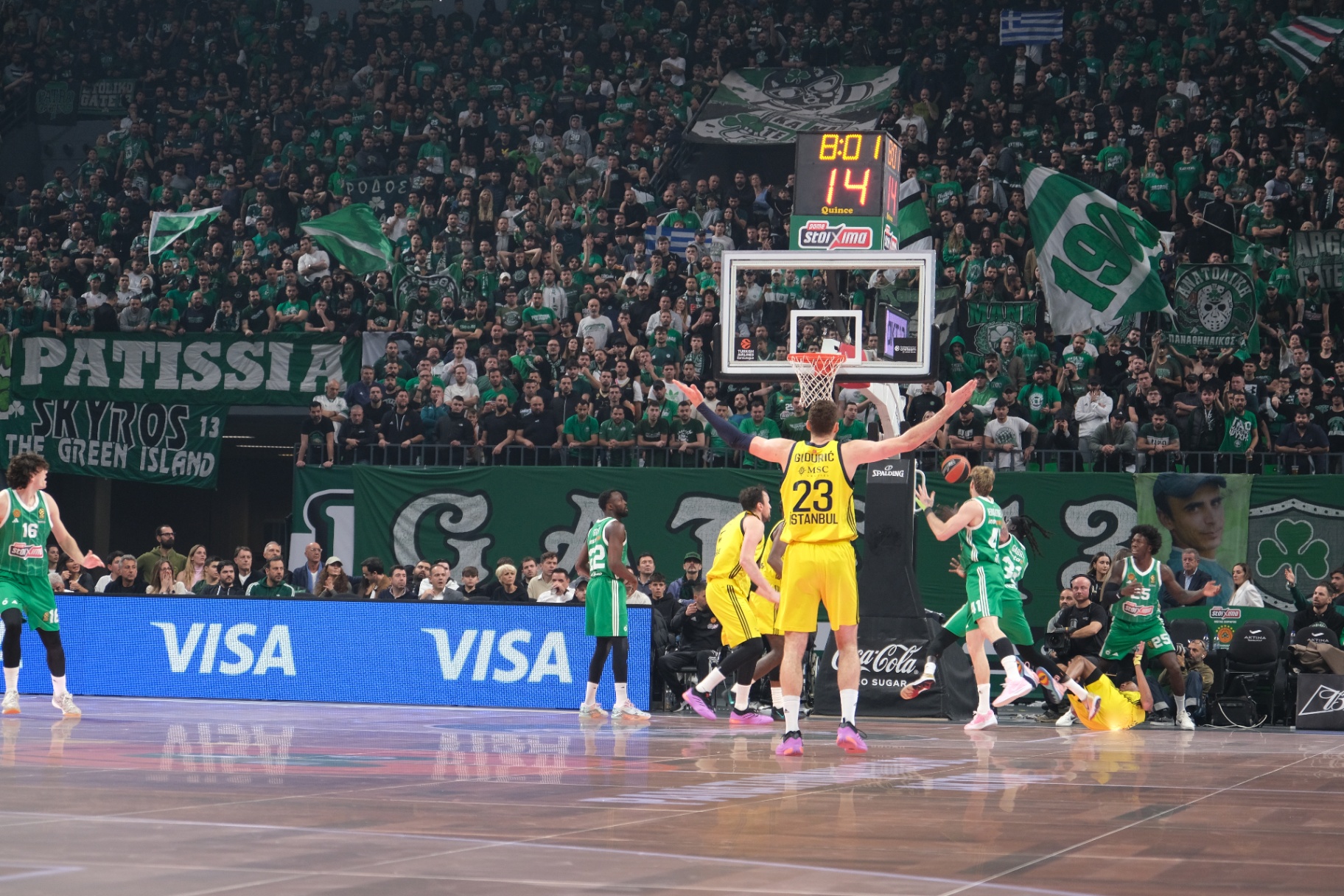 Panathinaikos vs Fenerbahçe basketball game with passionate green fans